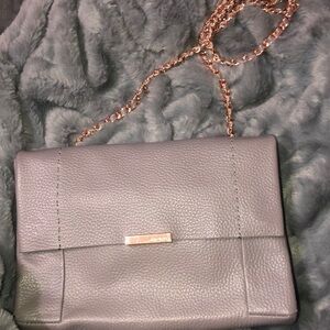 Ted Baker gray pebbled leather rose gold and leather‎ chain strap Crossbody